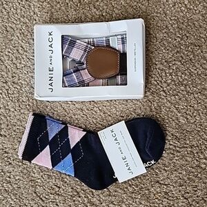 Janie and Jack plaid Suspenders and Matching Crew Socks 12-24M